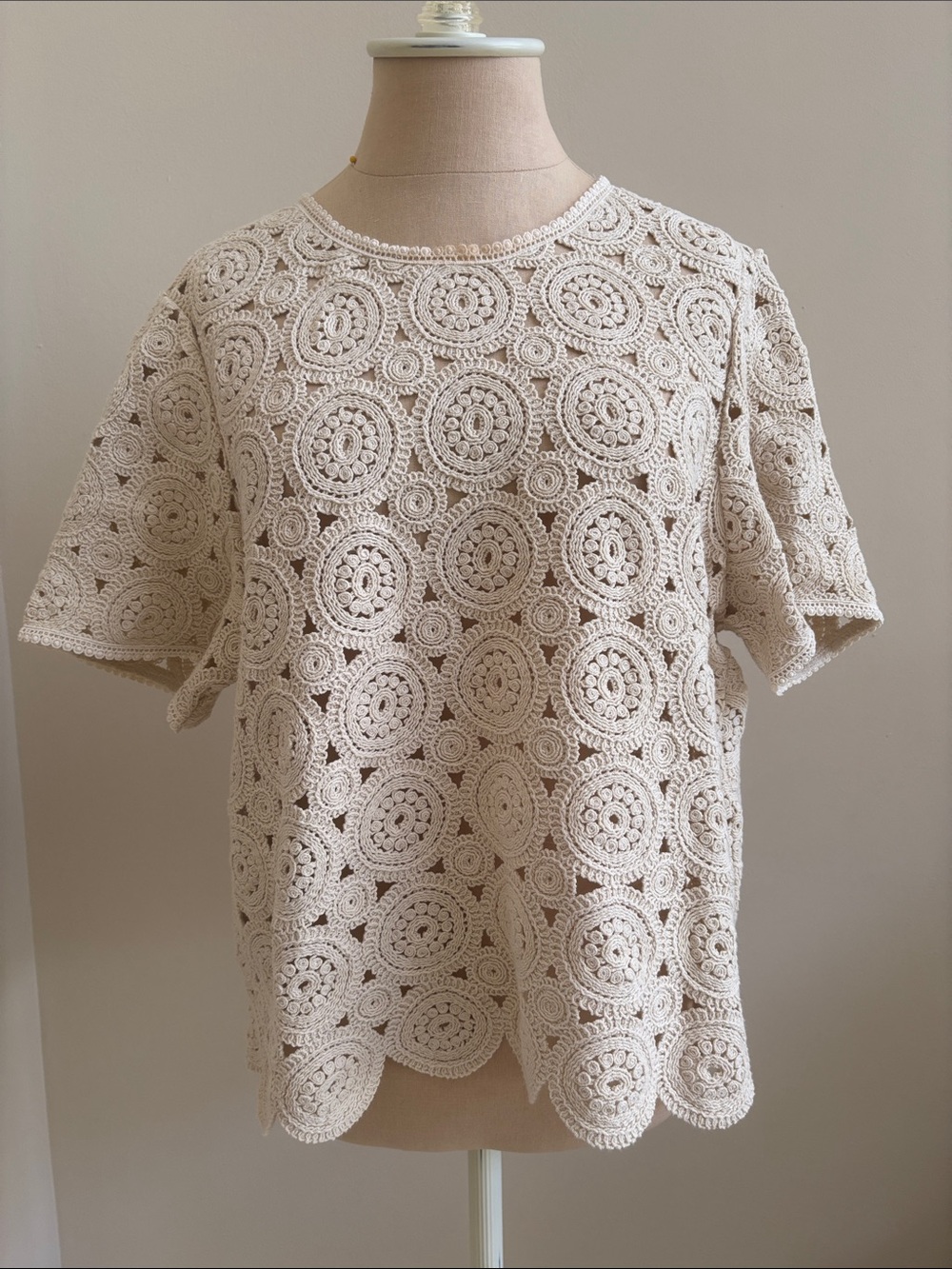 J. Jill Crochet Ivory Top with Scallop Hem